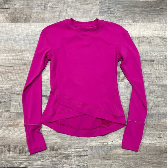 Lululemon Long Sleeve Faux Wrap Waist Length Sz 4 Pink Running Yoga Top LW3EZVS - Picture 1 of 6